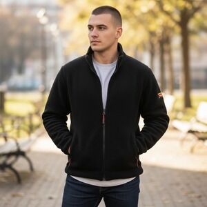 ORVIS Jacket Mens Medium Black Full Zip Fleece Cozy Warm Outdoor Hiking Walking